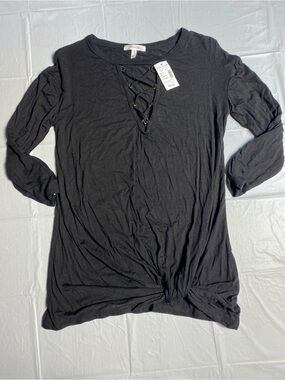 Maurices Black Lace-Up Knot Hem Long Sleeve Top